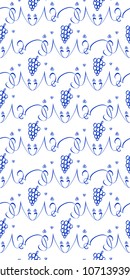 Seamless Texture with Bunch of Grape, Vintage Ornate Pattern - Vector Illustration