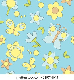 seamless texture of butterflies and flowers