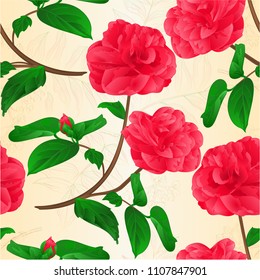 Seamless texture Camellia Japonica flowers with bud natural background vintage vector illustration editable hand draw