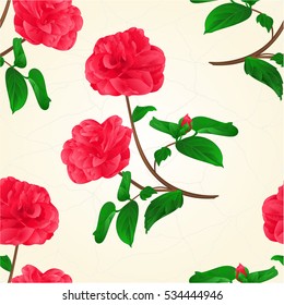 Seamless texture Camellia Japonica flowers with bud cracks in the porcelain vintage vector illustration