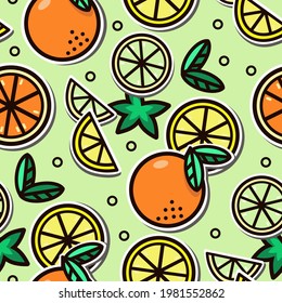 The seamless texture can be used to decorate summer clothes, napkins and soft drink cups in fast foods and street cafes. The pattern symbolizes a pleasant summer vacation. Refreshing citrus fruits. 