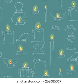 Seamless texture of candles.  Hand drawn pattern. Ukraine