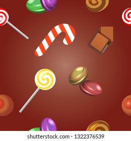 Seamless texture of candy caramel chocolate on burgundy background
