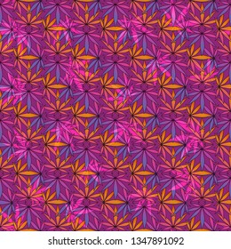 seamless texture cannabis marijuana pattern of cannabis leaves abstract bright on a purple background for printing on fabric print and other things