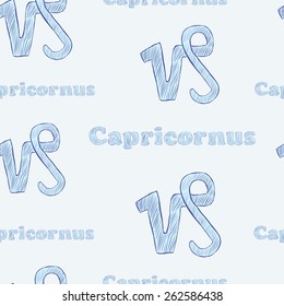 Seamless texture with Capricornus zodiac sign the sketch on the blue