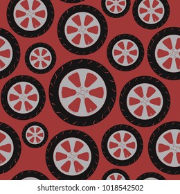 seamless texture with car wheel tire on red background
