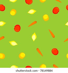 seamless texture with carrots, tomatoes, lemon and peach