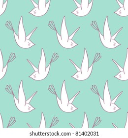 Seamless texture with cartoon birds. Vector