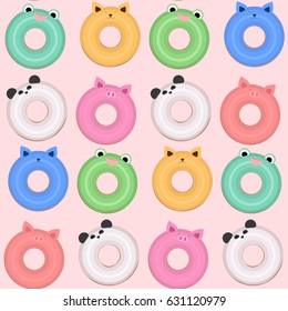 Seamless texture with cartoon donuts in the form of animals. View from above. Vector background for your creativity
