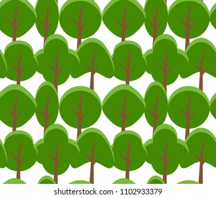 Seamless texture of cartoon flat tree on white background. Vector Pattern for your Creativity