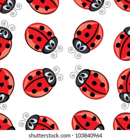 Seamless texture of cartoon ladybug. Illustration of the designer on white background