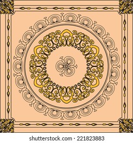 Seamless texture of ceramic yellow tiles with a complex circular ornament