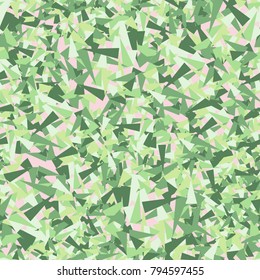 Seamless texture. Chaotically arranged colored sharp triangles. Six-color pattern. Similarity of the pattern of a chipboard.
