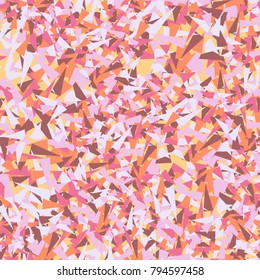 Seamless texture. Chaotically arranged colored sharp triangles. Six-color pattern. Similarity of the pattern of a chipboard.