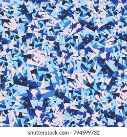 Seamless texture. Chaotically arranged colored sharp triangles. Six-color pattern. Similarity of the pattern of a chipboard.