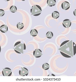 Seamless texture. Chaotically arranged triangles and circles. A cheerful pattern for children and women.