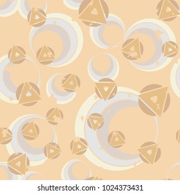Seamless texture. Chaotically arranged triangles and circles. A cheerful pattern for children and women.