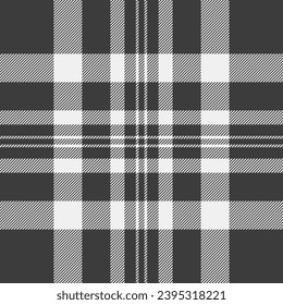 Seamless texture check of textile tartan plaid with a fabric vector background pattern in grey and white colors.