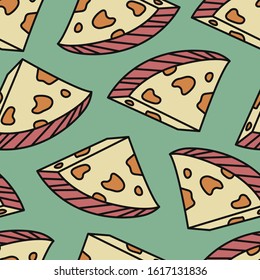 Seamless texture with cheese. Repeated pattern with food snack illustration.