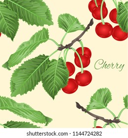 Seamless texture Cherry leaves and branch fruit healthy eating vintage vector illustration editable hand draw
