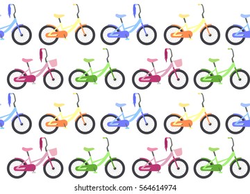 Seamless texture with children's bicycles in a row. Vector background for your creativity