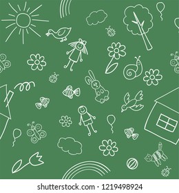 Seamless texture, children's drawings background.  Vector illustration.