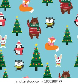 seamless texture christmas animals, vector illustration
