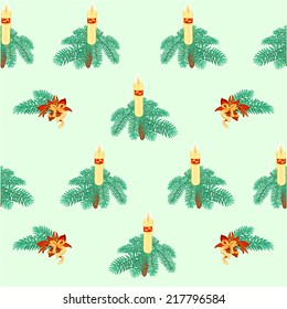 Seamless texture christmas candle with bow and poinsettia bow and poinsettia vector illustration