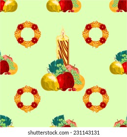 Seamless texture Christmas candle with fruit apple pear grape orange vector illustration 