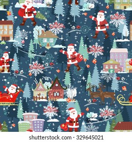 seamless texture with christmas cityscape