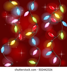 Seamless texture of Christmas colorful garlands on red background