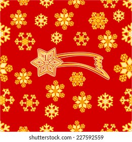 Seamless texture Christmas comet and snowflakes red background vector illustration 
