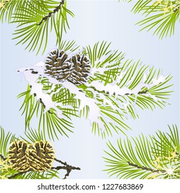 Seamless texture Christmas and New Year decoration branches pine tree golden pine cone and snow pine cone  vintage vector illustration editable hand draw