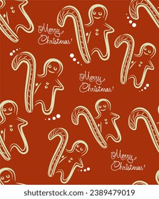 Seamless texture with Christmas sweets. Christmas gingerbread. Christmas mood. Packaging for gifts. Merry Christmas. Vector.