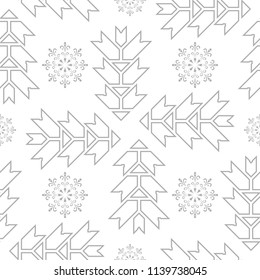 Seamless texture with Christmas tree and snowflakes