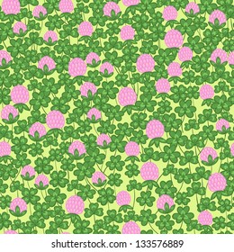 Seamless texture with clover leaves and flowers. Seamless pattern can be used for wallpaper, pattern fills, web page background,surface textures. Gorgeous seamless childish background.