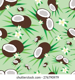 Seamless texture with coconut and flower. Vector.