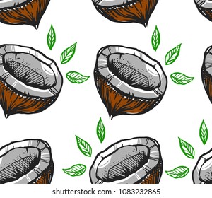 Seamless texture with coconuts . Repeating background. Tile pattern With graphic elements. Can be used as wallpaper, desktop, wrapping, fabric or background for your blog, covers, cards.
