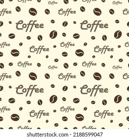 
Seamless texture of coffee beans and lettering. Brown coffee