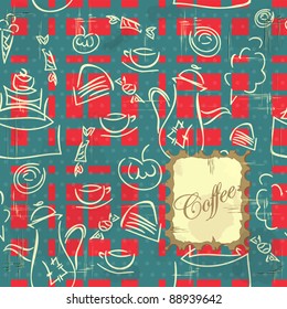 seamless texture - coffee, cake and sweets on vintage background