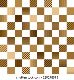 Seamless Texture of Coffee Colored Checker Pattern of Random Tones, With Strips of Vertical ,Horizontal and Diagonal Directions Randomly Inside The Grids, on White Background.