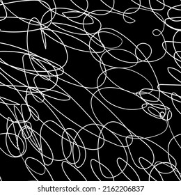 Seamless texture for collages of white doodles on a black square background. Boho. Used for printing on paper, fabric, packaging, wallpaper. Eps10.