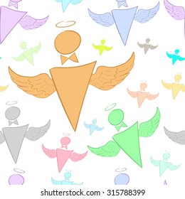Seamless texture with color angels men with a nimbus