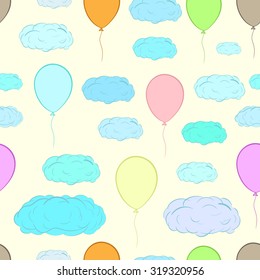 Seamless texture with color balloons and clouds