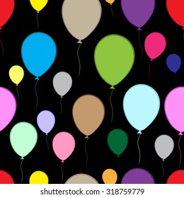 Seamless texture with color balloons on the dark