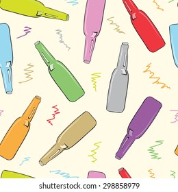 Seamless texture with color bottles and a scribble