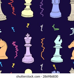 Seamless texture color chess on a dark blue background