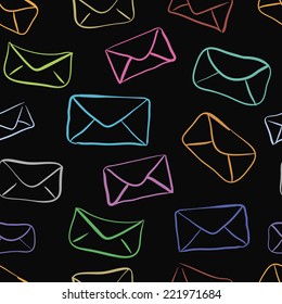 Seamless texture with color contours of envelopes on a black background
