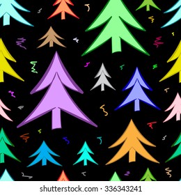 Seamless texture with color fir-trees and curls