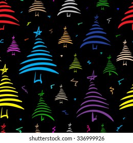 Seamless texture with color fir-trees and curls